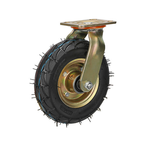 奕辰充气万向轮轮子打气轮胎重型10寸充气轮子手推车刹轮胎小轱辘