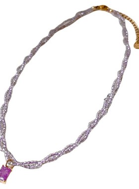 古婷紫色水晶方形吊坠项链高级感