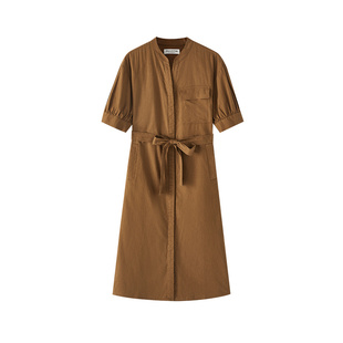 Marc O'Polo夏季新款亚麻衬衫领工装风衬衫式连衣裙女士老钱风