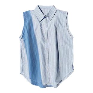柜货！！软糯棉无袖衬衫衬衣条纹马甲叠穿伴侣蓝白蓝白条无袖背心