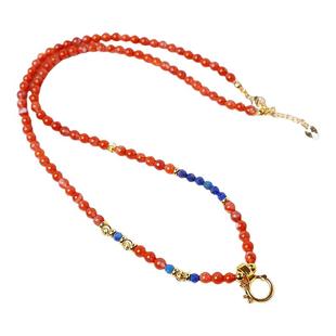 泰伽原创天然南红玛瑙青金石项链女款轻奢高级感吸米星佛牌锁骨链