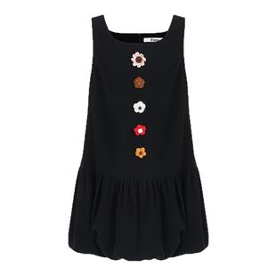 范洛Fano 透气亚麻手工编织钩花花朵花苞无袖背心连衣裙子短裙女