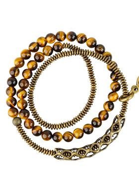 曲尾花原创设计复古黄虎眼石手链