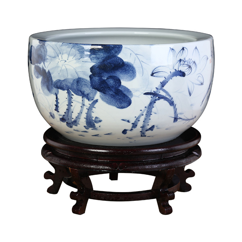 景德镇陶瓷鱼缸金鱼乌龟缸养鱼盆家用客厅青花瓷特大号荷花睡莲缸