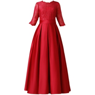 女童长款钢琴演出服高端晚礼服儿童酒红色生日公主裙中大童主持服