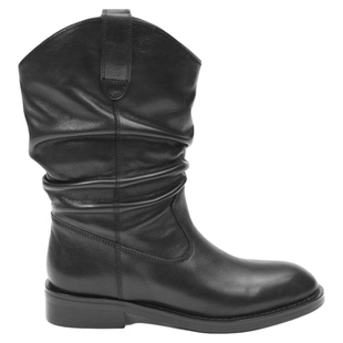 UDV堆堆靴短靴复古牛仔西部靴女2025秋季新款骑士靴真皮中筒靴