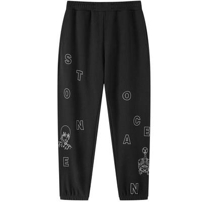 LNG×JOJO  男裤针织休闲运动裤  男女同款/黑色 散点胶印卫裤