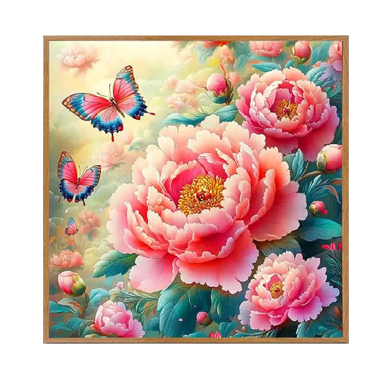 蝶恋花2026年新款钻石画方钻满钻富贵牡丹砖点钻十字绣餐厅贴钻画