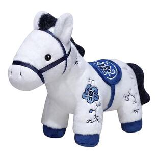 青花瓷图案马年吉祥物国风毛绒玩具公仔家居沙发摆件小马装饰玩偶