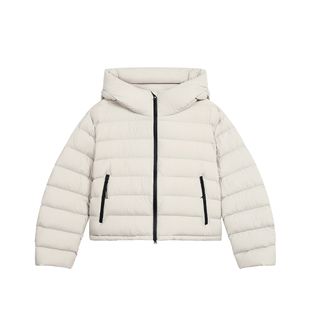 pusumede 温暖对白 轻盈连帽羽绒服外套女气质排骨感白鸭绒面包服