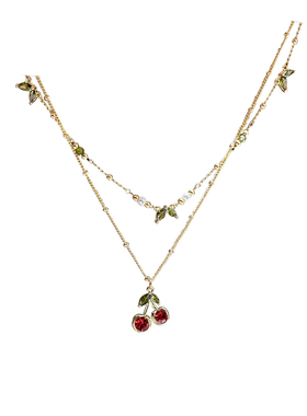 红宝石樱桃吊坠项链双层
