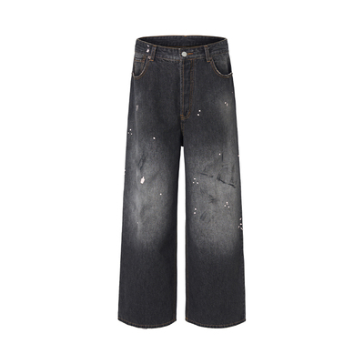 AWRB美式街头涂鸦设计牛仔裤男秋季复古做旧痞帅男士休闲长裤