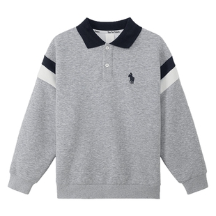 左西童装男童polo衫儿童卫衣撞色春秋款大童上衣秋装外套套头衣服