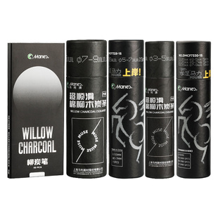 马利棉柳木炭条3-9mm素描速写绘图炭笔炭精条15支/筒碳棒特浓炭画棒写生绘画美术生专用品碳条写字可弹灰