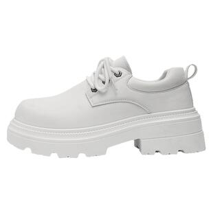 男鞋春季英伦风休闲皮鞋男士防水防滑运动厚底增高白色大头德比鞋