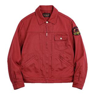 马登工装 美式复古重工刺绣夹克vintage红色修身帆布外套男春