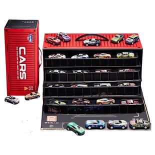 合金铁皮车收纳盒集装箱套装回力小汽车儿童玩具礼物赛车金属车模