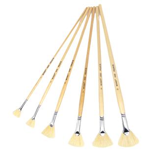 莫奈6588长杆猪鬃扇形笔学生美术绘画用水粉丙烯油画伞形颜料画笔