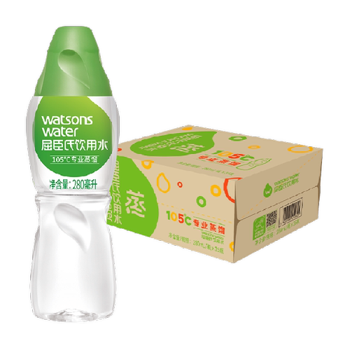 屈臣氏蒸馏水饮用水280ml*35瓶整箱纯净运动补水泡茶护肤非矿泉水