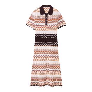 OVV春夏热卖女装镂空撞色几何POLO领针织短袖连衣裙