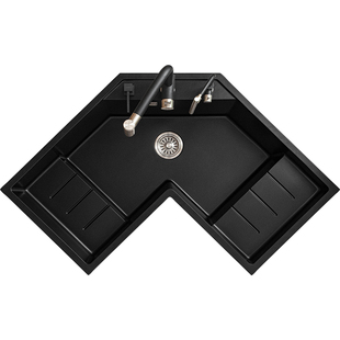 科恩纳厨房石英石转角水槽拐角洗菜盆L型异形大单槽沥水式套餐