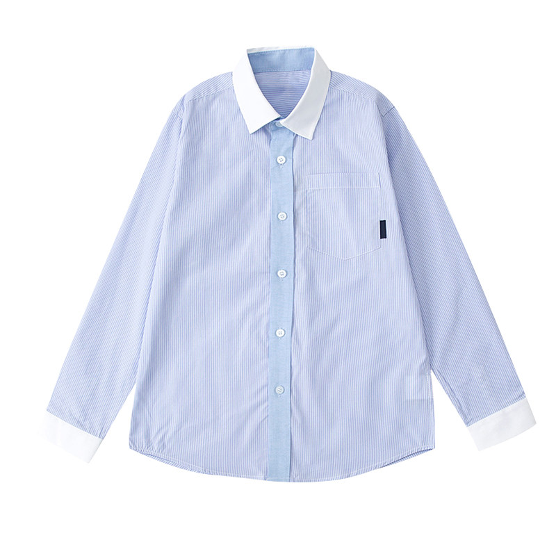 儿童白衬衫学院校服春秋纯棉蓝色