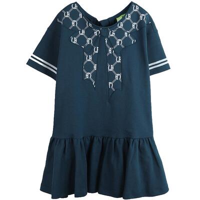 LALABOBO海军蝴蝶结荷叶边连衣裙