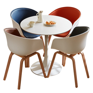 北欧实木洽谈桌椅组合一桌四椅郁金香接待谈判单岩板白色小圆桌子