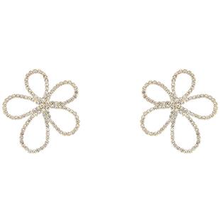 高级感耳环时尚大气花朵耳夹无耳洞耳饰满钻耳钉2025年新款潮耳坠