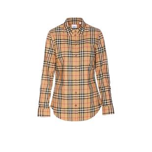【自营】BURBERRY/博柏利女款衬衫格纹翻领长袖外套节日礼物