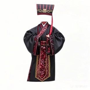 大袖子儿童古装避膝汉服直裾深衣三国臣相装春秋战国秦汉大臣官服