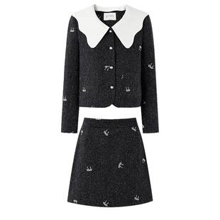 秋水伊人蝴蝶结套装裙两件套女2025秋冬新款通勤今年流行漂亮套裙