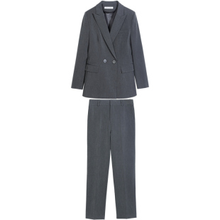 璐丝百丽灰色西服套装女时尚气质春秋ol高端职业装工作服女士西装