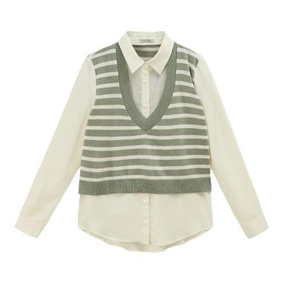 gcrues条纹拼接毛织衬衫