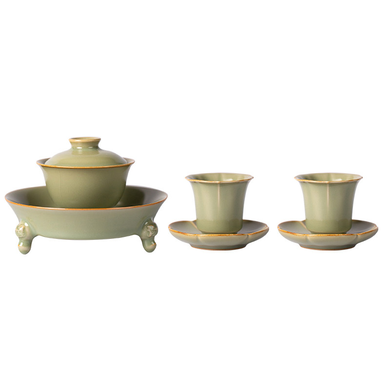 李善明汝窑粉青功夫茶具套装