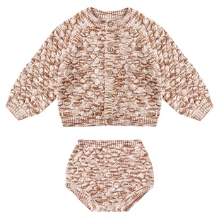 Quincy Mae毛衣秋冬针织衫开衫新款女童长袖外套短裤保暖休闲套装