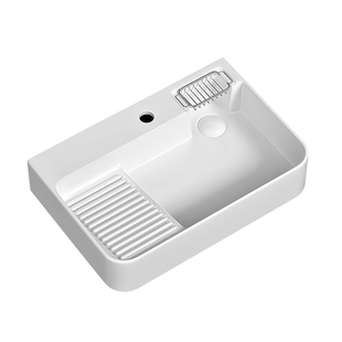 唯雅士北欧搓衣板台上盆方形陶瓷洗脸盆带沥水托盘多功能洗漱盆