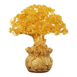 黄水晶摇钱树摆件小招财树家居创意酒柜家装饰品客厅电视柜发财树