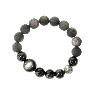 曲尾花个性手工雕刻月球陨石纹理银曜石手串 复古潮流百搭手链男