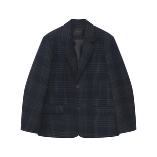 秋冬短款毛呢大衣男士宽松复古人字纹羊毛休闲风衣粗花呢外套潮