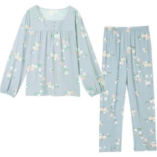 顶瓜瓜V领睡衣女春秋款纯棉长袖蕾丝花边家居服套装可外穿有裤袋