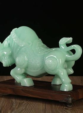 招财玉石十二生肖牛摆件华尔街牛办公室装饰公司店铺开业高档礼品