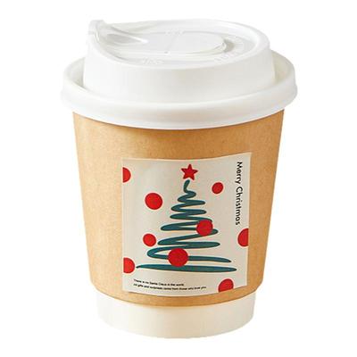 奶茶咖啡杯一次性带盖ins风加厚牛皮纸杯打包杯外带圣诞节杯子