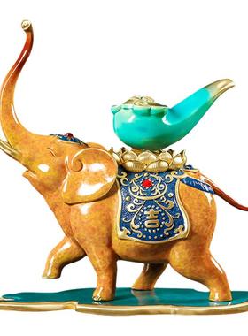 吉象如意铜大象摆件一对新中式客厅玄关酒柜装饰品乔迁新居礼品