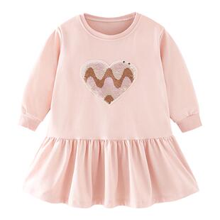秋冬新款女童卫衣打底连衣裙亮片爱心儿童裙子小女孩宝宝纯棉秋装