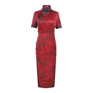 玫瑰年轮*三重门香云纱真丝气质高端妈妈旗袍长款喜庆2025年新款