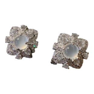 新中式 白玉髓玛瑙佛公项链 幂幂同款 镀18K金 玉髓雪花锆石耳环