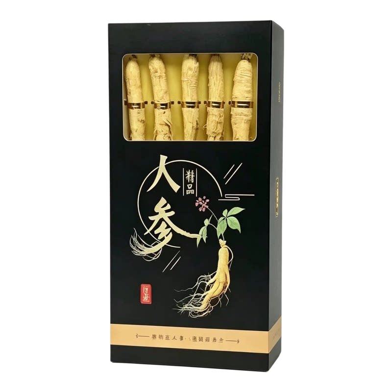 长白山园参干人参生晒煲汤泡酒精品全须白参盒装5支
