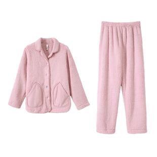 安之伴珊瑚绒秋冬情侣睡衣女加绒加厚保暖宽松大码男士家居服套装