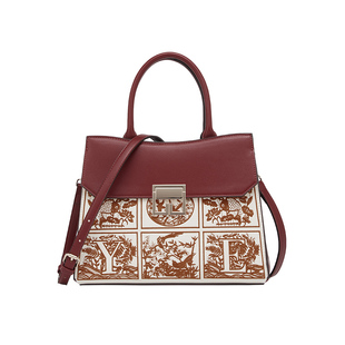 意尔康新款妈妈包手提包酒红刺绣婚包高级国风质感女包38好礼